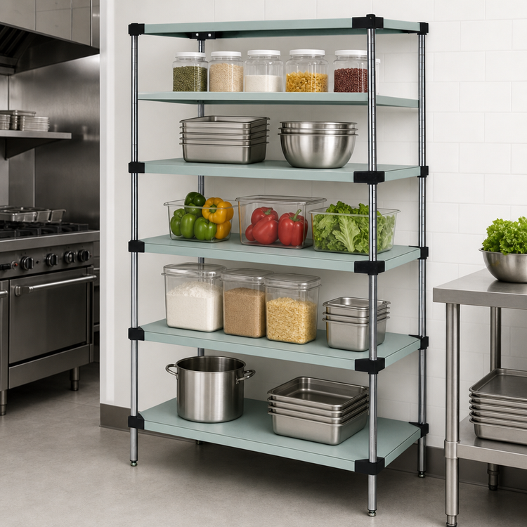 Product image #3 for Quantum Solid Stainless Steel Shelving Starter Kit, 30 x 18 x 74 Inches, 5-Shelf Stationary Unit