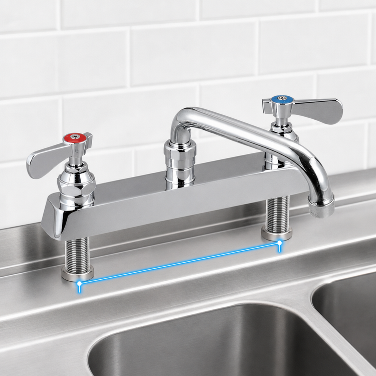 Product image #3 for BK Resources OptiFlow Lead-Free Heavy Duty Deck Mount Faucet with 8-Inch Centers and 8-Inch Swing Spout
