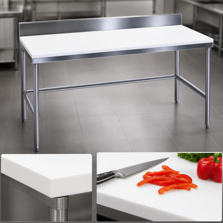 Product image #3 for Advance Tabco Poly-Vance 108-Inch x 24-Inch Poly-Top Work Table with 6-Inch Backsplash and Stainless Steel Base