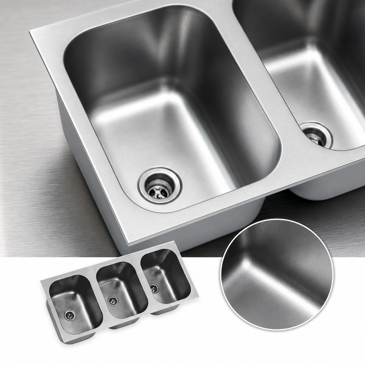 Product image #3 for Eagle Group Seamless Welded-In Three-Compartment Stainless Steel Sink, 16 x 20 x 13-1/2 Inch Bowls