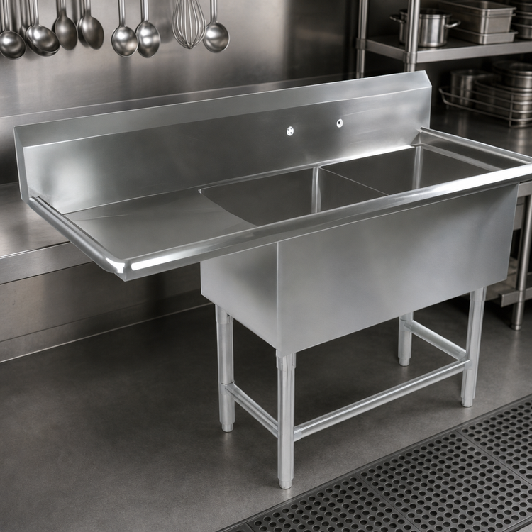 Product image #3 for John Boos Pro-Bowl Floor Model 2-Compartment Stainless Steel Sink with Left Drainboard and 10-Inch Backsplash, 54-3/16 Inch x 25-1/2 Inch x 44-1/16 Inch