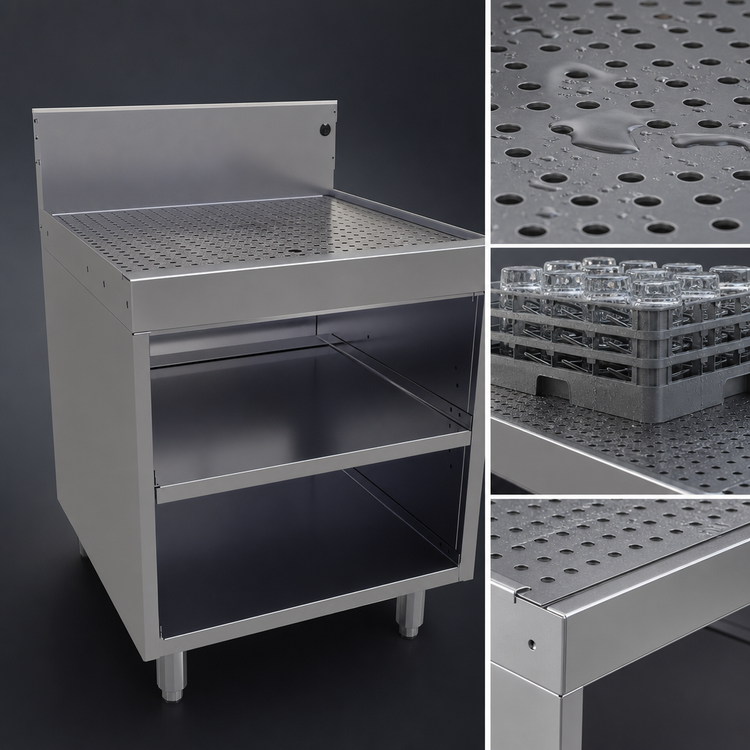 Product image #3 for Glastender 24-Inch Underbar Glass Rack Storage Unit with Drainboard Top, Open Front Base