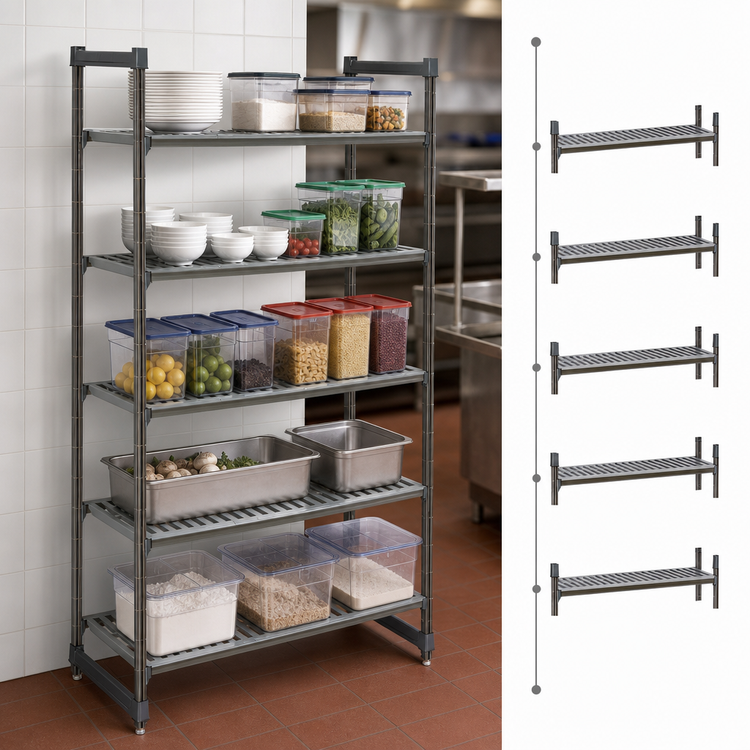 Product image #3 for Cambro Camshelving Basics Plus 5-Tier Vented Polymer Shelving Stationary Starter Unit, 18 x 48 x 64 Inches, Brushed Graphite