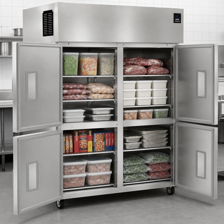 Product image #3 for Delfield 6151XL-SH Two-Section Reach-In Freezer, 41.5 Cu. Ft., Top-Mounted Self-Contained, 4 Half-Height Hinged Solid Doors