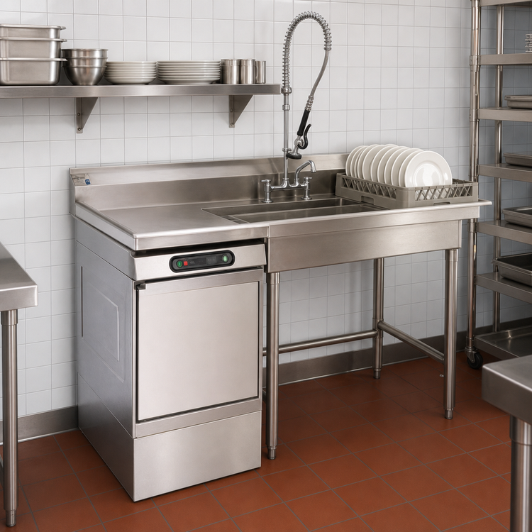 Product image #3 for Undercounter Soiled Dishtable with Left-Side Dishwasher and Right-Side Sink, 48 x 27-1/2 Inch
