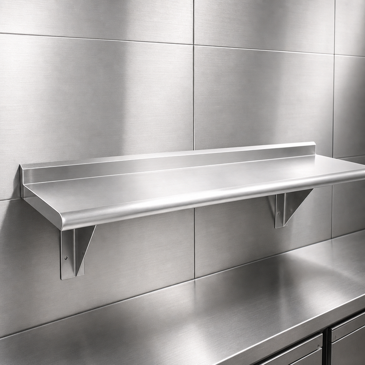 Product image #3 for Advance Tabco 96 Inch Wall-Mounted Stainless Steel Shelf, 10 Inch Deep, 16 Gauge, Satin Finish