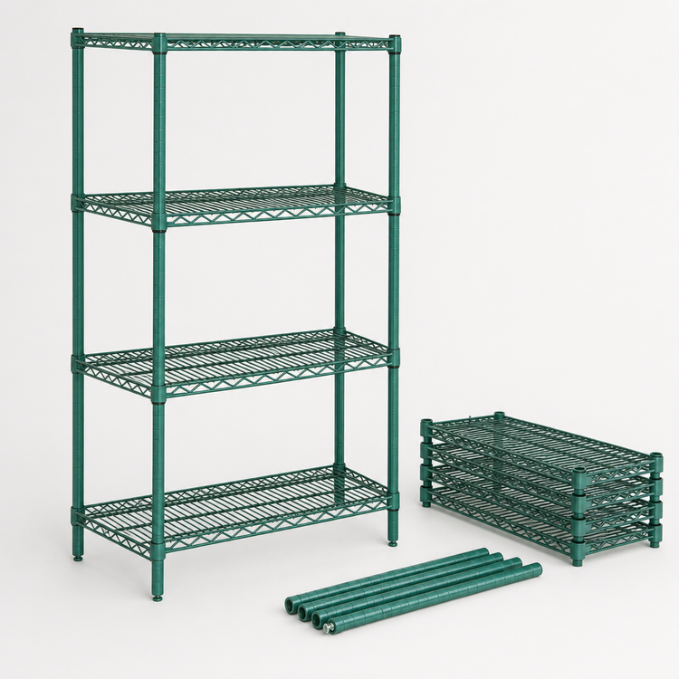 Product image #3 for Quantum 42"W x 18"D x 54"H 4-Shelf Wire Shelving Starter Kit, 600-800 lb. Capacity, Green Epoxy Antimicrobial Finish