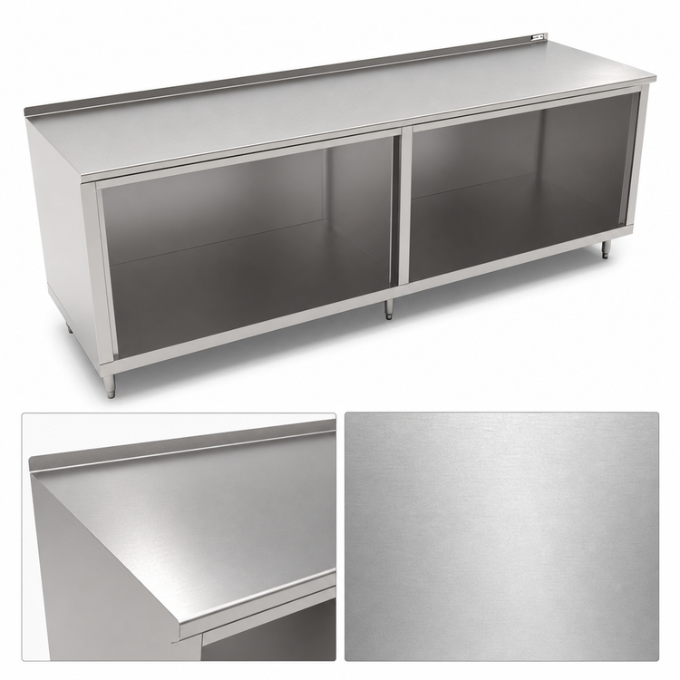 Product image #3 for John Boos Open Front Cabinet Base Work Table with 16-Gauge Stainless Steel Top and 1-1/2-Inch Rear Riser, 144 x 30 Inches