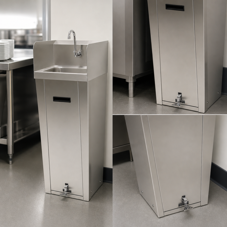 Product image #3 for Advance Tabco Pedestal-Mounted Stainless Steel Hand Wash Sink with 14 x 10 x 5 Inch Bowl, Side Splashes and Pedal Valve Faucet