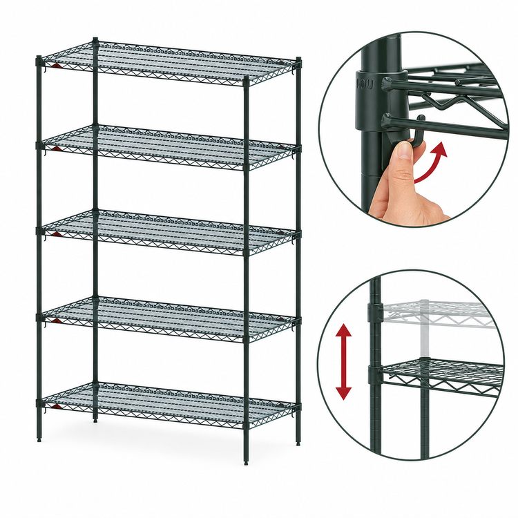 Product image #4 for Metro Super Erecta Super Adjustable Starter Wire Shelving Unit, 24"W x 18"D x 74"H, 5 Shelves, Metroseal 3 Green Epoxy-Coated Finish