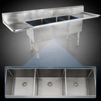 Thumbnail image #3 for John Boos 3B20304-2D30 3-Compartment Stainless Steel Sink, 123-1/4-Inch Wide, Left & Right Drainboards, 14-Inch Deep Compartments