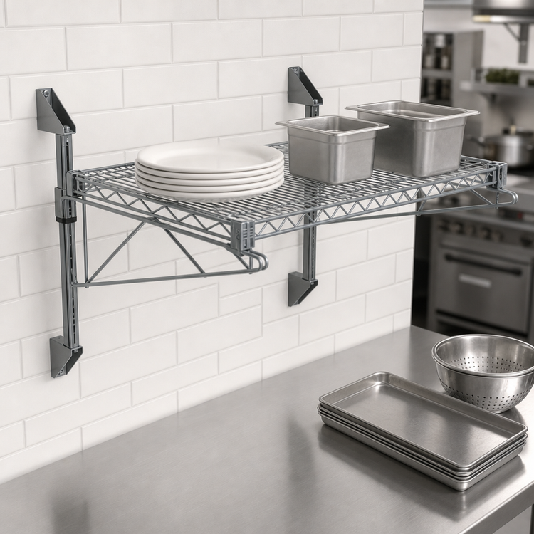 Product image #3 for Quantum Wall-Mount Cantilever Single Shelf Wire Shelving Unit, 24 x 18 Inches, Gray Epoxy