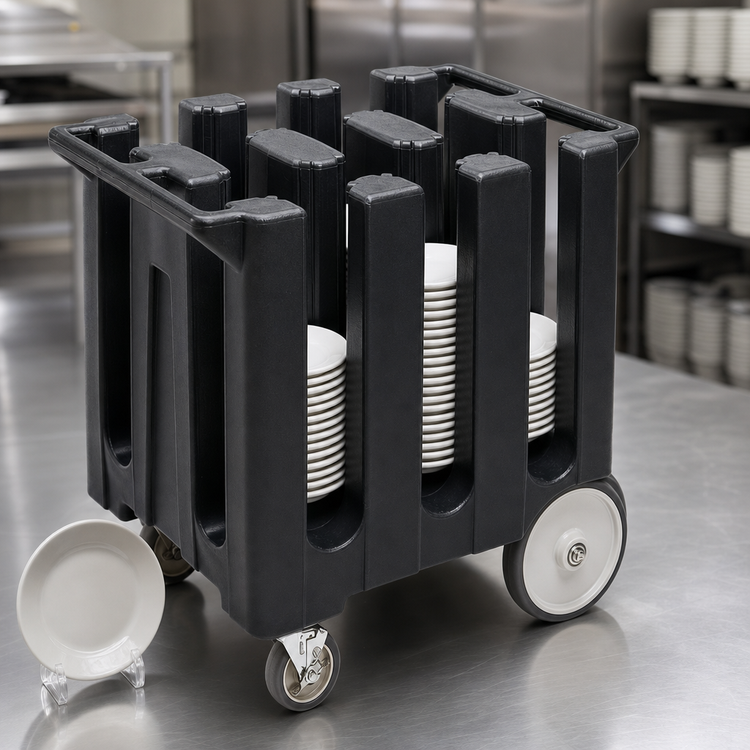 Product image #4 for Cambro DC700 Black 6-Column Dish Caddy Cart for 7-Inch Plates with Vinyl Dust Cover