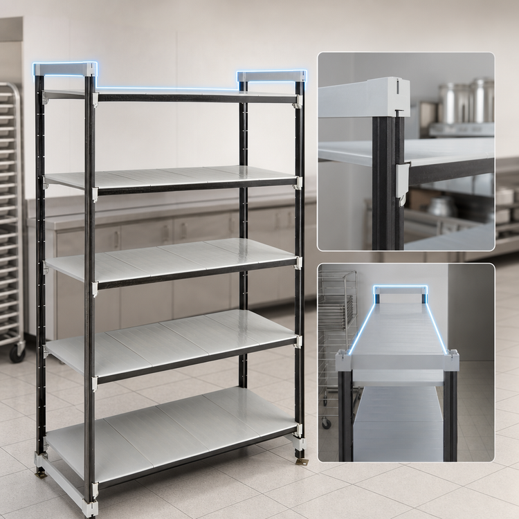 Product image #3 for Cambro Camshelving Elements XTRA High Density Top Rail Stationary Starter Unit, 18-Inch D x 60-Inch L x 81-Inch H, 5-Tier, Speckled Gray