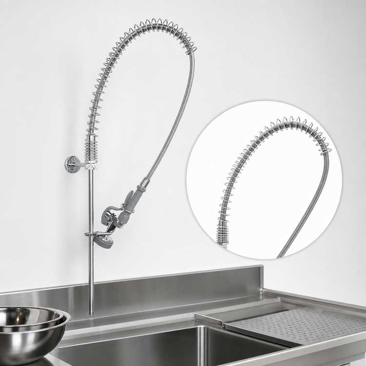 Product image #3 for T&S Brass B-0133-LB Spring-Action Pre-Rinse Unit with 18-Inch Riser, 44-Inch Hose, 1.15 GPM Spray Valve, Less Base Faucet