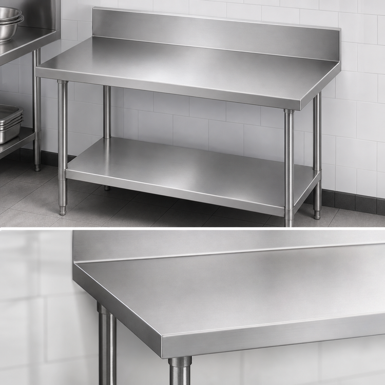 Product image #3 for Advance Tabco 30" x 30" Corner Stainless Steel Work Table with 10" Backsplash and Undershelf