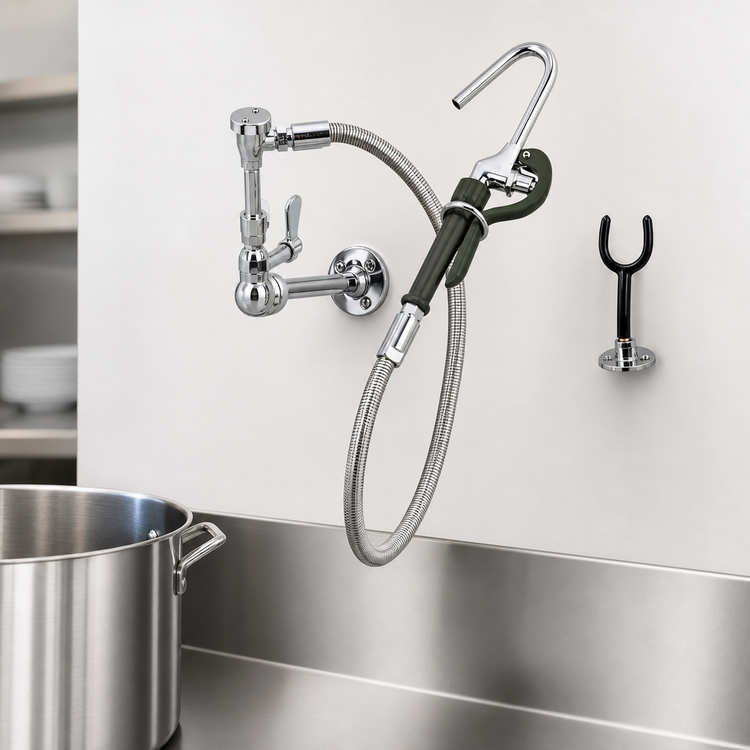 Product image #3 for OptiFlow Lead-Free Single Valve Wall Mount Pot Filler with 72-Inch Braided Hose