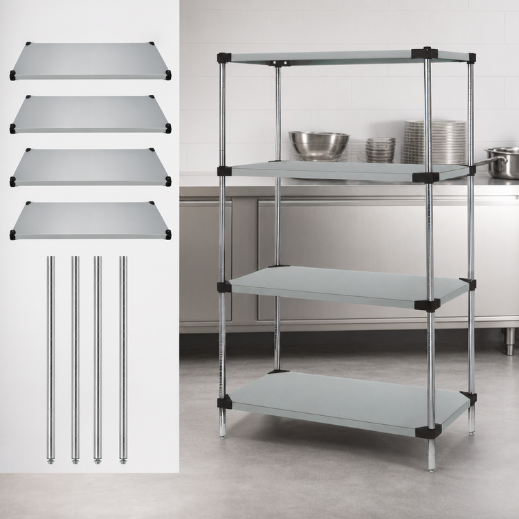 Product image #3 for Quantum 30 x 18 x 54-Inch 304 Stainless Steel Solid Shelving Starter Kit with 4 Shelves and 4 Posts