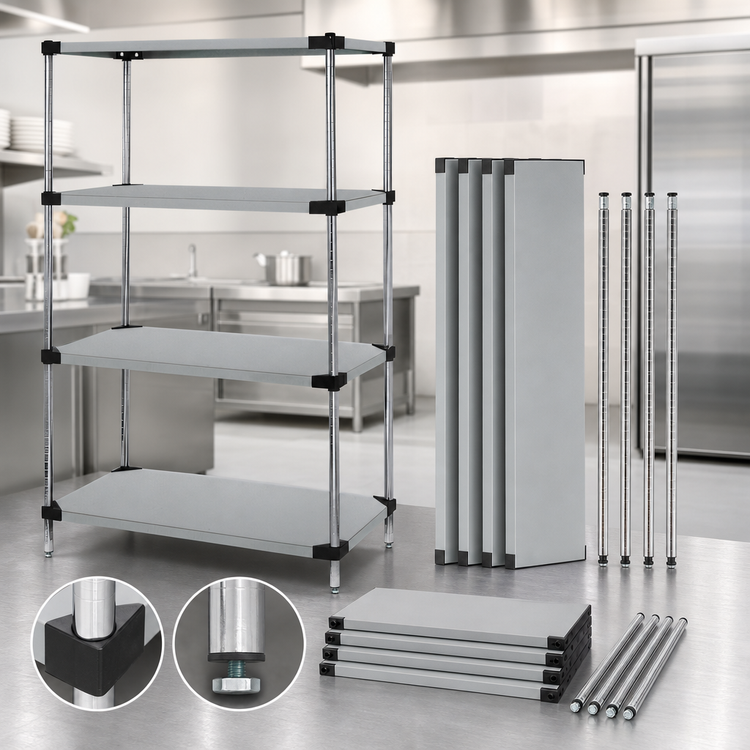 Product image #3 for Quantum 4-Shelf Solid Stainless Steel Shelving Starter Kit, 42 x 14 x 63 Inches