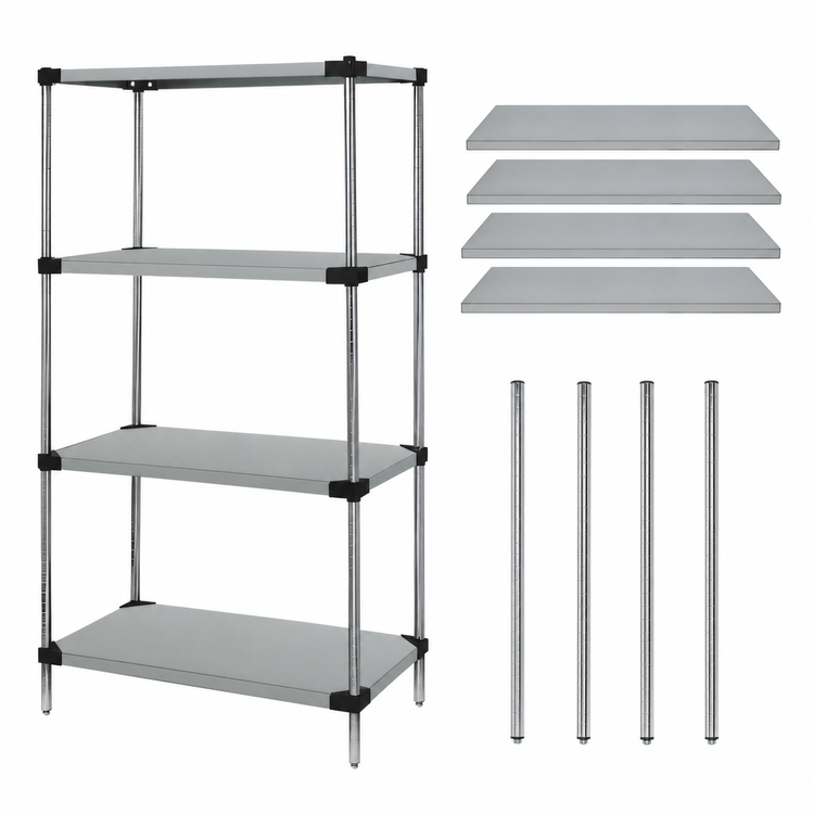 Product image #3 for Quantum Commercial Solid Stainless Steel Shelving Starter Kit, 42"W x 24"D x 86"H, 4-Shelf Stationary Unit