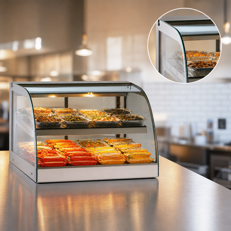 Product image #3 for Federal Industries CH3628 Countertop Hot Food Merchandiser, Curved Glass, 35-Inch Wide, 2 Heated Shelves