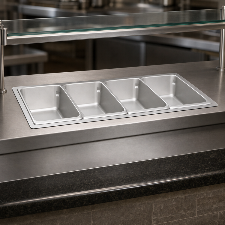 Product image #3 for Hatco Top-Mount Drop-In Rectangular 4/3-Size Heated Well with Drain, Infinite Switch, Stainless Steel