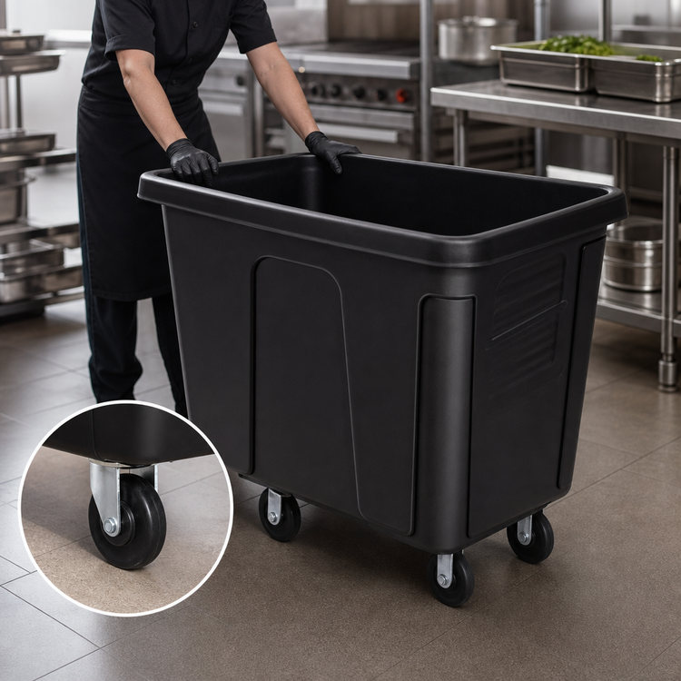 Product image #3 for Rubbermaid Commercial Products Mobile Open-Top Cube Truck, 14 Cu Ft, 500 lb Capacity, Black