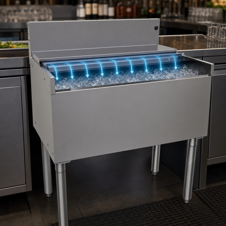 Product image #3 for Glastender 30-Inch Stainless Steel Underbar Ice Bin with 10-Circuit Cold Plate, 84 lb Capacity