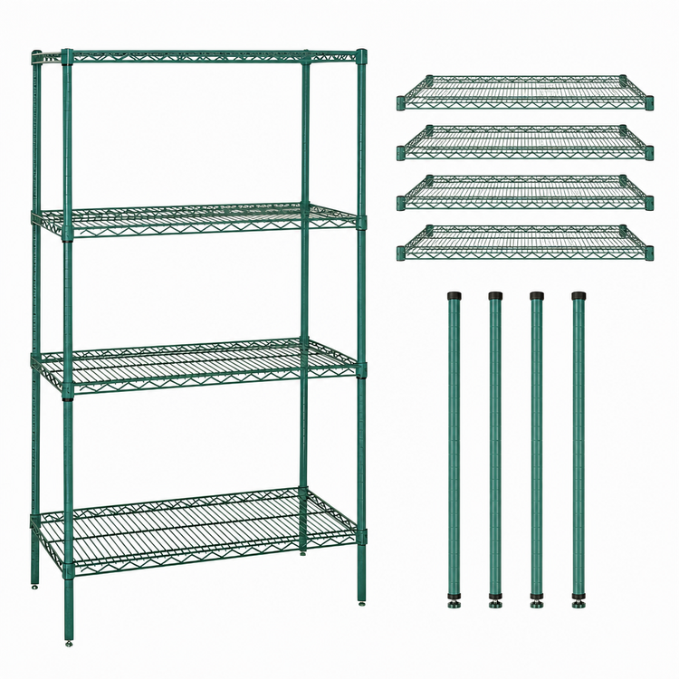Product image #3 for Quantum 48"W x 36"D x 54"H Stationary Wire Shelving Starter Kit, 4-Shelf, Green Epoxy Antimicrobial