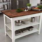 Thumbnail image #4 for John Boos WAL-C6036-2S 60" x 36" Walnut Wood Top Work Table, 1-1/2" Edge-Grain Top, Painted Base, Two Slatted Undershelves, No Backsplash