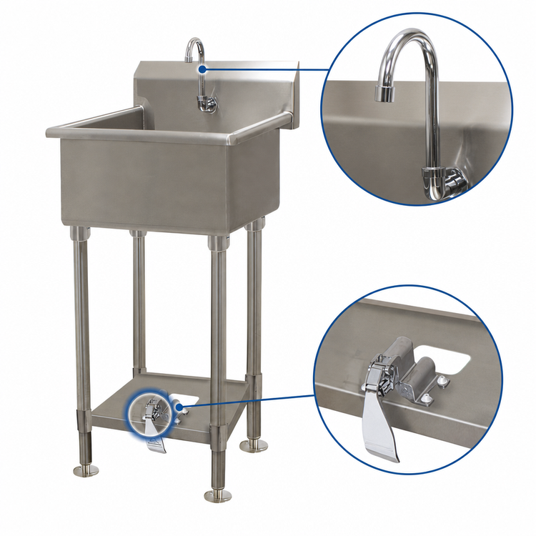 Product image #3 for Advance Tabco Floor-Mounted One-Station Service Sink with Toe-Push Operated Faucet, 27 Inch