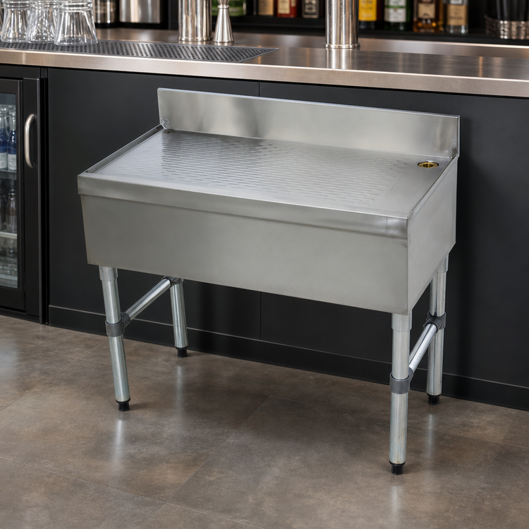 Product image #3 for Advance Tabco Underbar Basics Free-Standing Stainless Steel Bar Type Drainboard with 4-Inch Backsplash, 30 Inch W x 18 Inch D