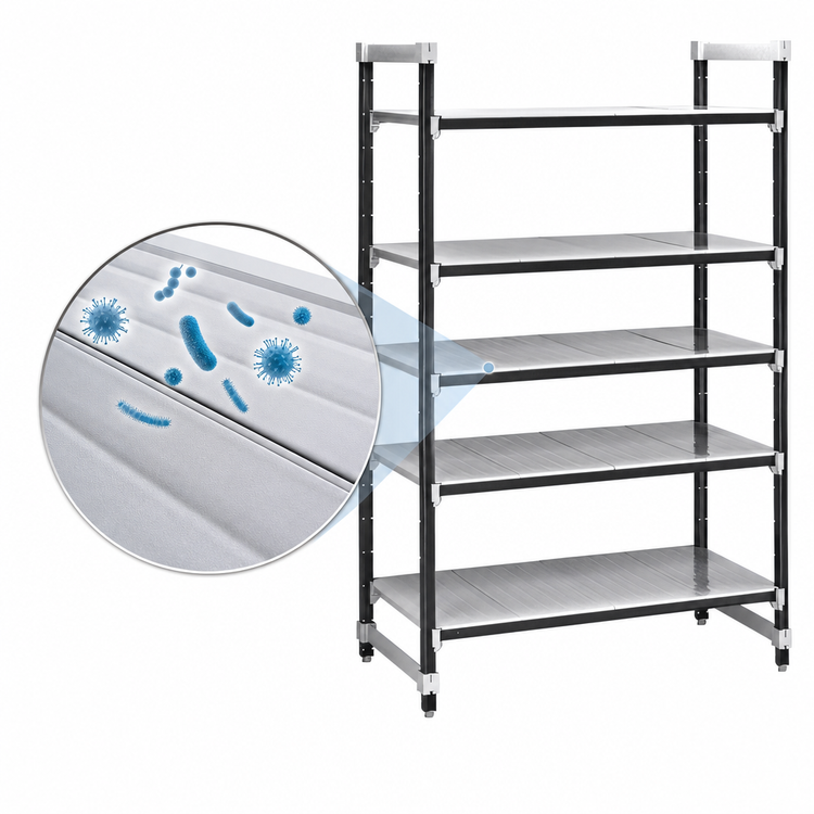 Product image #3 for Cambro Camshelving Elements XTRA 5-Tier Solid Stationary Starter Unit, 21 x 42 x 84 Inches, Speckled Gray