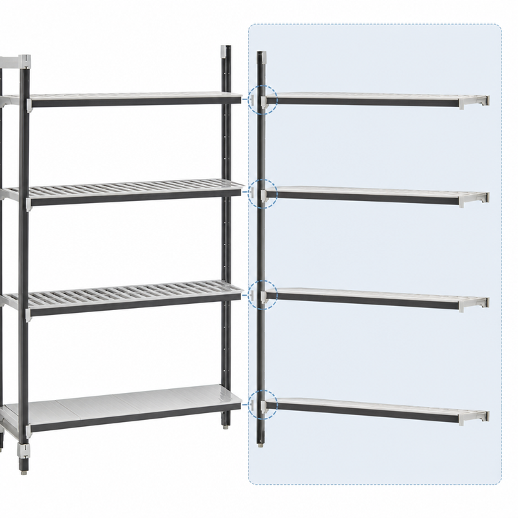 Product image #3 for Cambro Camshelving Elements XTRA 42 Inch Wide x 21 Inch Deep x 84 Inch High Stationary Add-On Polymer Shelving Unit, 4-Tier, Vented and Solid, Speckled Gray