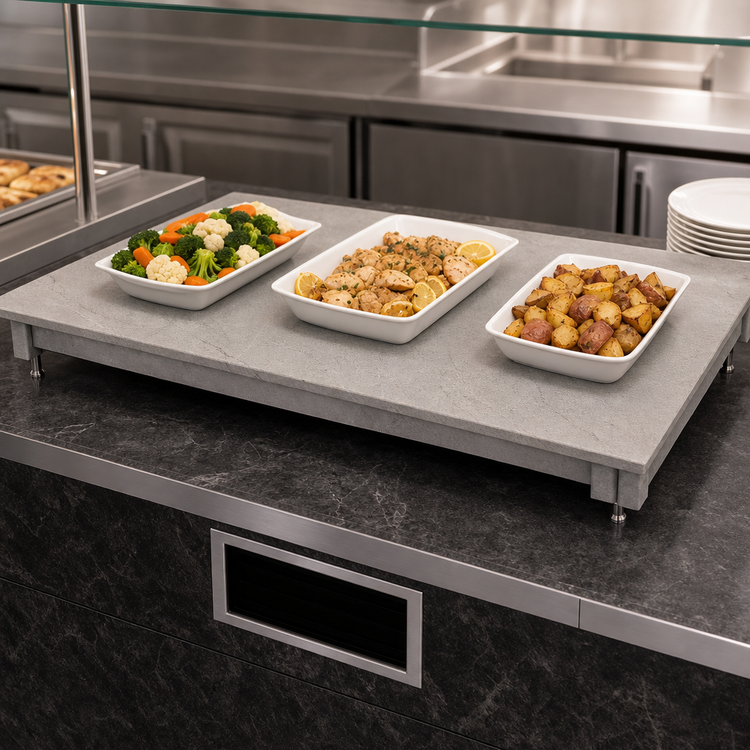 Product image #3 for Hatco Built-In Flush Top Simulated Stone Hot/Cold Shelf for Remote Refrigeration, 48 Inch