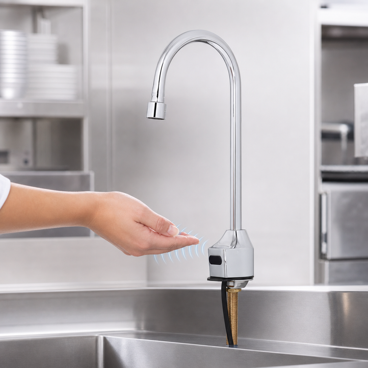 Product image #3 for T&S Brass ChekPoint Touchless Electronic Deck Mount Faucet with Rigid Gooseneck Spout