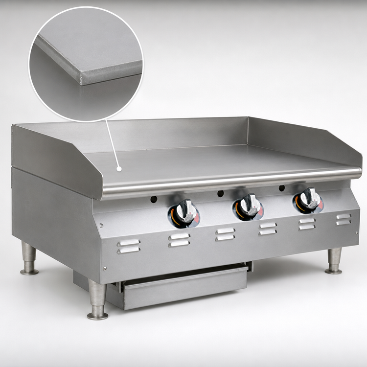 Product image #3 for RedHots Chef's Line Extra-Deep Countertop Natural Gas Griddle, 48-Inch, Thermostatic Snap-Action Controls
