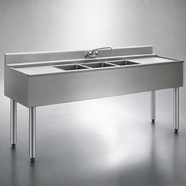 Product image #3 for Eagle 2200 Series Four-Compartment Underbar Sink Unit with Left and Right Drainboards, 96-Inch, 304 Stainless Steel