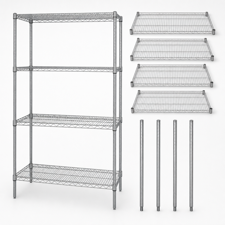 Product image #3 for Quantum Stationary 4-Shelf Wire Shelving Starter Kit, 42"W x 30"D x 86"H, 304 Stainless Steel
