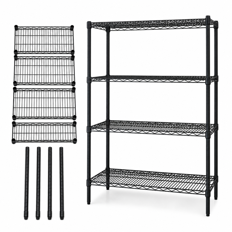 Product image #3 for Quantum 4-Shelf Black Epoxy Wire Shelving Starter Kit, 60"W x 21"D x 54"H, Stationary