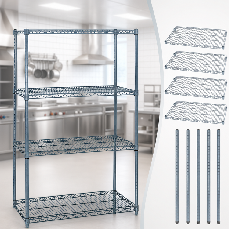 Product image #3 for Quantum 72 x 21 x 54 Inch Stationary Wire Shelving Starter Kit, Gray Epoxy Antimicrobial Finish