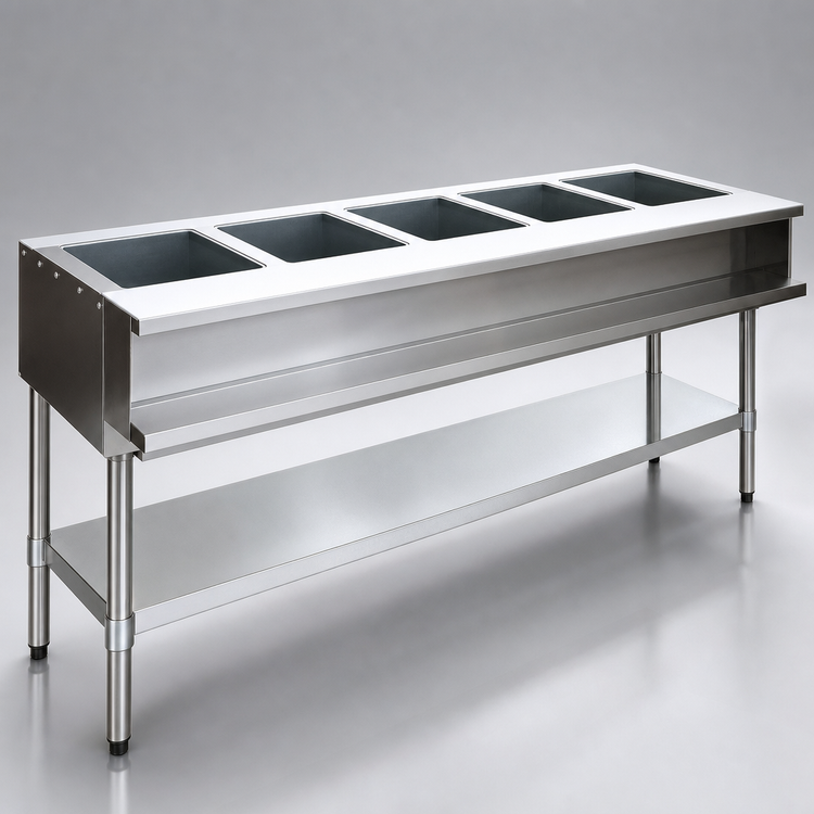 Product image #3 for Eagle Group 5-Well Natural Gas Water Bath Hot Food Table with Open Base and Undershelf, 79 Inch Wide