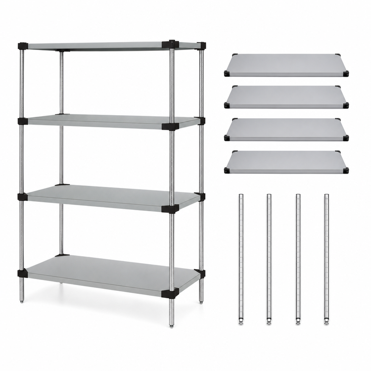 Product image #3 for Quantum Solid Stainless Steel Shelving Starter Kit, 60"W x 24"D x 86"H, 4 Shelves