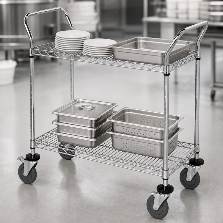 Product image #3 for Quantum Gray Epoxy Wire Utility Cart, 36 x 24 x 37.5, 2 Shelves, 1200 lb Capacity