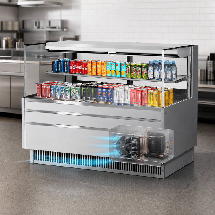 Product image #3 for Turbo Air Horizontal Low-Profile Open Display Merchandiser, 13 Cu. Ft., Self-Contained Refrigeration