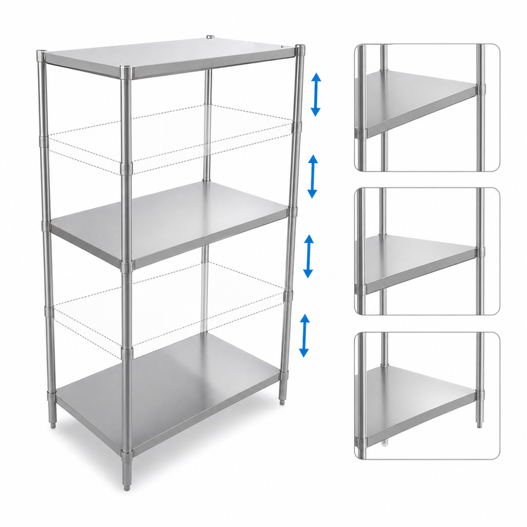 Product image #3 for John Boos 30 Inch Wide x 18 Inch Deep x 60 Inch High Stationary Dry Storage Shelving Unit with 3 Adjustable Stainless Steel Shelves