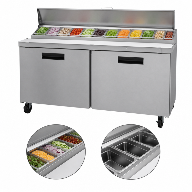 Product image #3 for Hoshizaki Steelheart SR60B-16 60-Inch Two-Section Sandwich Top Prep Refrigerator with 16-Pan Rail