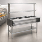 Thumbnail image #3 for Eagle Group AWT4-NG-FM Natural Gas 4-Pan Water Bath Hot Food Table with Open Base, Undershelf and Overshelves