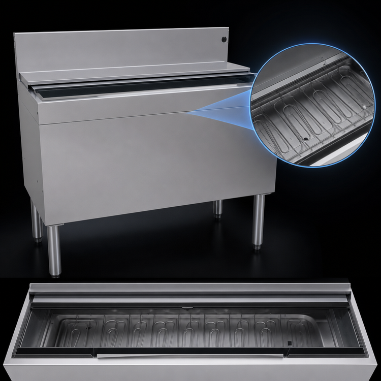 Product image #3 for Glastender Extra Deep Underbar Ice Bin with 10-Circuit Cold Plate, 139 lb. Ice Capacity, 36-Inch W x 19-Inch D