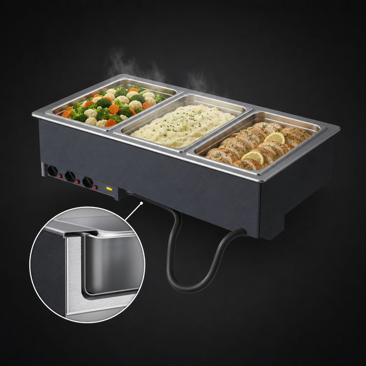 Product image #3 for Vollrath Three-Well Drop-In Hot Food Well, Thermostatic Controls, Manifold Drain, 3 Full-Size Pans, 240V